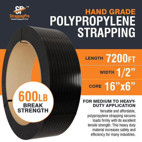 Industrial Strength Polypropylene Pallet Strapping Roll Half Inch Thick With 7200 Feet Of Embossed Banding, 600 Pound Break Strength