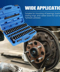 Front view of Amazon ATP bush bearing and seal driver set, 52pc, blue plastic case with row of black driver bits.