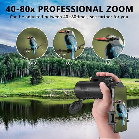 80x100 High Power Monocular Telescope With Smartphone Adapter For Grownups, black monocular used for bird watching with 40x-80x zoom