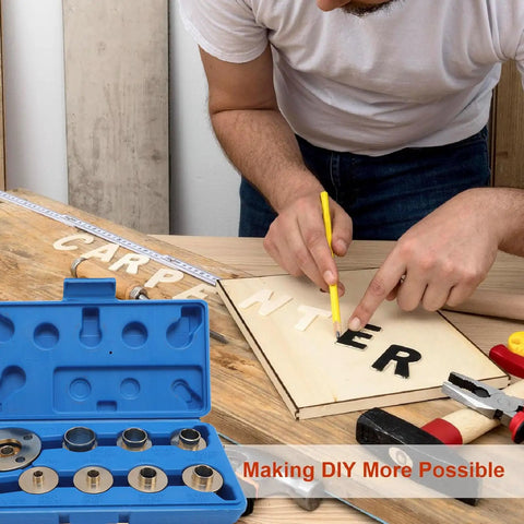11 Piece Brass Router Template Bushing Guide Set With Heavy Duty Carry Case For Precision Woodworking Jigs in use with letters on wood.