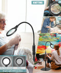 Real Glass 12X Magnifying Floor Lamp With Light And Stand Hands Free Three In One Flexible Gooseneck Magnifier in use for hobbies