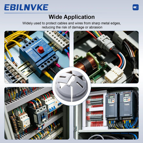 Pro Grade Grey Push In Wire Connectors Screwless Electrical Terminal Blocks No Tools Needed Quick Snap Install for Residential Home Wiring and Junction Boxes Easy To Use, shown in cable protection applications.