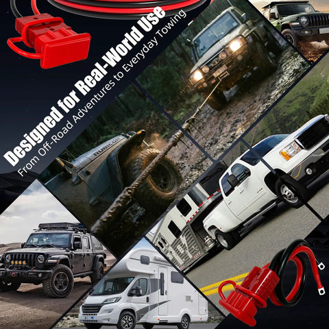 24 Foot 2 AWG Heavy Duty Winch Cable With Quick Disconnect For ATV UTV Truck And Trailer, Low Voltage Drop, Reliable Power For Off Road Recovery And Towing, 22Ft Plus 2Ft Configuration red quick disconnect cable with off-road towing vehicles