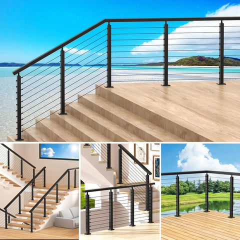 Level Up Your Home Game With This Solid 15 To 20 Ft Cable Railing Post Kit Including Four Adjustable Top Drilled Posts A Full Swageless Bundle And T316 Stainless Steel Wire Rope To Snap Together Quick For Your Porch Or Patio Area.