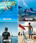 Image showing 1L Mini Scuba Tank With Snorkel Mask in use for swimming, diving, fishing, and as backup gas on a beach scene.