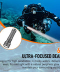 Diver using Beast 3000 Lumen Dive Light With 6 Degree Narrow Beam for night dives and cave exploration, IP68 waterproof, aluminum body