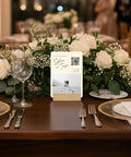Custom Acrylic Sign 5x7 Inches For Indoor Use With Stand on decorated dining table in elegant setting