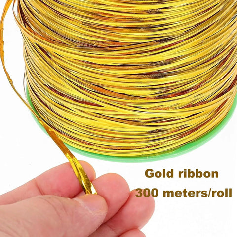 Get Your Hands On This Automatic Twist Tie Machine For Gold Wire Bundling That Ties Up Cables In A Flash With Fast Operation And Super Speed Sealing Gear Perfect For Any Tight Job - Gold ribbon 300 meters roll in hand.