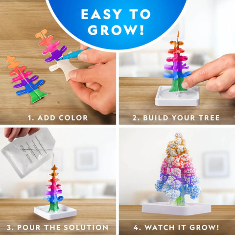 Crystal Growing Tree Kit For Kids, Grow Six Sparkling Crystals In About Six Hours, Hands On STEM Craft Set process steps
