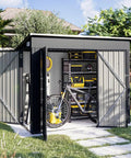 4x8 Outdoor Storage Shed With Triple Lockable Doors Sloping Roof Metal Cabinet For Tools And Bicycles Ideal For Garden