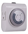 24 Hour Mechanical Outlet Timer Switch With Dual Grounded Plug In Control For Indoor Lighting Lamps Christmas Tree Lights Fans And Small Appliances No WiFi Needed Easy Peasy Pushpin Scheduling, close-up of dial and plug view