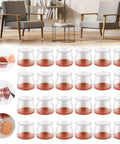 24 Pack Upgraded Silicone Chair Leg Protectors For Hardwood Floors displayed near chairs with felt bottom pads visible