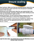 Instructions for using raw material tape to ensure sealing of pipe connections with images illustrating application methods.