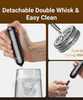 Barista Grade Variable Speed Milk Frother With Battery Operated Handheld Wand And Stand, Detachable Double Whisk Shown In Use