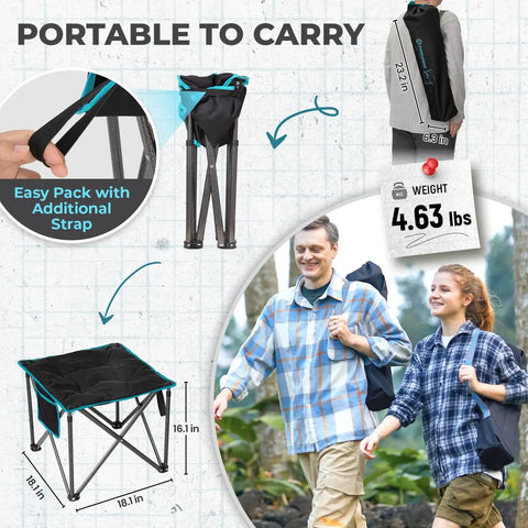 Oversized Padded Camping Stool For Adults, 18.1 Inch Wide Seat, Thick 240GSM Cotton Cushion, 440 Lbs Heavy Duty Outdoor Chair