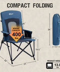 Oversized Folding High Back Lawn Chair for Adults With Cup Holder, Carrying Strap, Hard Armrests, 400Lb Capacity, Blue