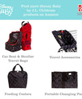 Disney Baby travel accessories including stroller hooks, car seat bags, feeding coolers, and changing pads with Mickey Mouse design.