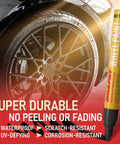 Hassle Free Wheel Scratch And Curb Rash Repair Kit Matte Black Rim Paint Pen next to a stylish alloy wheel for home restoration.