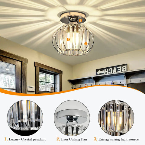 Sleek Modern Semi Flush Mount Ceiling Light Fixture With E26 Base Cool Crystal Mini Chandelier In Chrome Silver, rustic modern glow