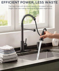 Heavy Duty Matte Black Kitchen Sink Faucet Pull Down Sprayer High Arc Swing Spout For Wide Basins Lead Free Certified with water flow