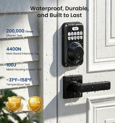 Heavy Duty Keyless Entry Deadbolt Lock Paired With Smooth Lever Handle Set In Matte Black Touchscreen Security Keypad For Front Door Bulletproof No Sweat Install