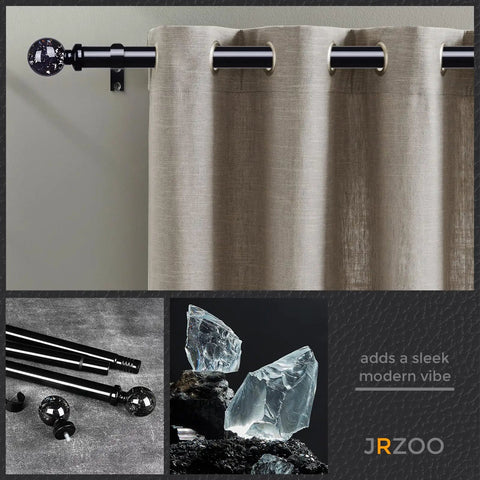 Heavy Duty Black Curtain Rod For Windows 48 To 84 Inches, 1 Inch Adjustable Drapery Rod With Crystal Ball Finials installed in window