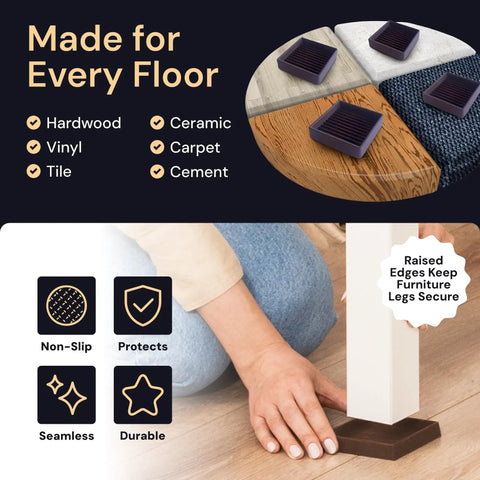 Image showing Non Slip Rubber Furniture Pads 3 Inch By 3 Inch Set Of 4 Brown Floor Protectors applied under a chair on hardwood floor.