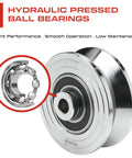 Hydraulic pressed ball bearings in heavy duty V-groove gate wheels for smooth, low-maintenance performance