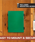 Beefy Outdoor Junction Box Waterproof IP65 Enclosure With Hinged Green Panel Cover mounted on wall with screws included