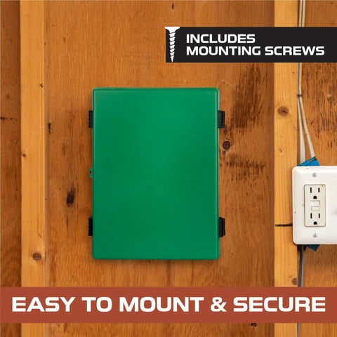 Mounted extra large waterproof outdoor junction box IP65 ABS plastic weatherproof enclosure on a wooden wall with screws