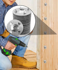 Person using drill with 500 Pack Foam Board Fasteners Washers One And One Eighth Inch Galvanized Steel For Insulation Fixing On Foam Board Panels With Cut Resistant Gloves Screws Not Included on wood panel