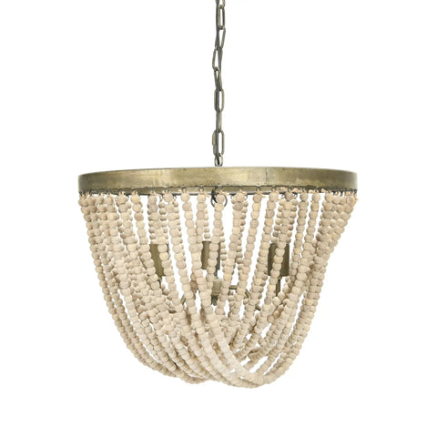 Draped Wood Bead Chandelier With Gold Washed Metal Base And Brushed Finish Long 10 Foot Cord And 6 Foot Chain Hand Selected Natural Beads