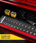 Identibolt Precise Threadchecker And Wall Mount Kit for Imperial SAE and Metric Threads in red tool drawer, durable label.