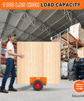 Man transporting plywood with All Terrain Panel Dolly With 1100 Lbs Capacity Adjustable Clamp Panel Cart in warehouse