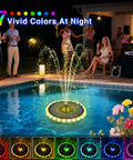 4W Solar Powered Bird Bath Fountain With Color LED Lights And 7 Nozzles, 4000mAh Battery, Outdoor Water Feature Pump in pool scene