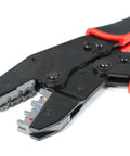 Close-up of Interchangeable Ratcheting Terminal Crimper Set with 7 Die Sets Quick Change for Automotive Electrical Terminals
