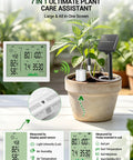 7-In-1 Wireless Soil Test Kit With Solar Power, Expandable Probes, And All-In-One Readouts For Soil Moisture, pH, Fertility, Temperature, Plus Air Humidity And Light For Garden, Lawn, And Farm on potted plant