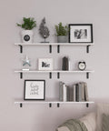 Premium White Floating Shelves Set Of 6 For Wall Decor And Home Storage, featuring plants and decor on sturdy brackets.