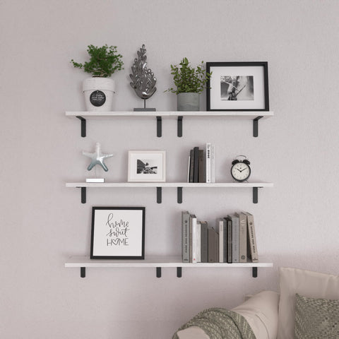 Premium White Floating Shelves Set Of 6 For Wall Decor And Home Storage, featuring plants and decor on sturdy brackets.
