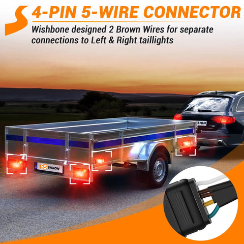 22 Ft 4 Pin 5 Wire Trailer Wiring Harness Kit No Splicing Color Coded Copper Wires 4 Way Flat Trailer Connector Plug for tail lights