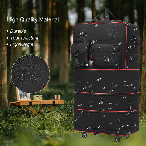 Luggage: seyfocnia tactical foldable travel bag, black with wheels and handle