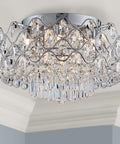 Crystal Drum Ceiling Light Chandelier 9 Light Chrome Flush Mount LED Fixture Dimmable Modern Sparkling Crystal Lit Factor