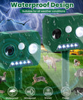 Outdoor Ultrasonic Animal Repellent 2 Pack With PIR Motion Sensor And LED Flash, Waterproof wildlife deterrent in rain
