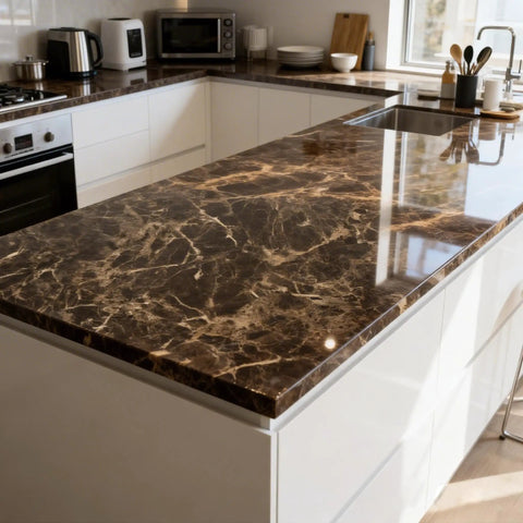 Brown Marble Peel And Stick Contact Paper For Countertops And Backsplash, Easy Peel And Stick Self Adhesive Vinyl Wallpaper on kitchen island