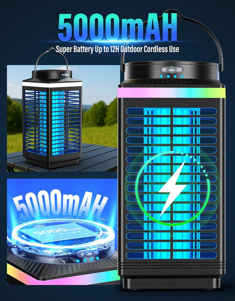Outdoor Cordless Mosquito Zapper With 4200V Electric Grid And LED Blue Light 3 In 1 Portable Rechargeable Zapper Waterproof IP67