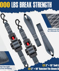 Retractable Ratchet Tie-Down Straps 2 Inch By 10 Feet, 3000 Lbs Break Strength with Auto-Rewind, soft loops, high-strength webbing