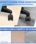 8 Pack 2 Inch Nylon Office Chair Wheels Replacement Heavy Duty Casters Universal Fit for Hardwood Floors and Carpets Black Each Wheel Supports Up to 33 Lbs Smooth Rolling 43 X 50 Mm With 20 X 8 Mm Screw Size Easy Install and Floor Friendly, shown on various floors.