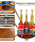 Rotate Your Home Bar Slick With This Seven Slot Coffee Syrup Organizer Rack showing dimensions and features of elegant bamboo design.