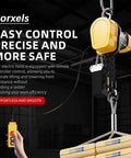 Heavy Duty 1 Ton Electric Chain Hoist, 2200 LBS Beast Mode Lifter With Wireless Remote And 20 Ft Pendant lifting packaged boxes.