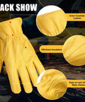 Rugged Leather Work Gloves For Men And Women, Cowhide Build That Holds Up To Real Work, Puncture And Cut Resistant, Durable Garden And DIY Gloves, Adjustable Wrist, Golden Yellow, 4 Pairs, back view showing insulation and grain cowhide leather